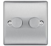 13A Socket Silver Double Dimmer Switch Nexus 2 Way Brushed Steel BG Electrical
