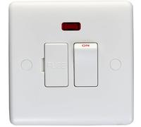 13A Switched Fuse Spur & Neon WHITE PLASTIC Mains Isolation Appliance Wall Plate - Mains Lighting Safety Wall Face Plate