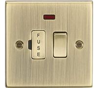 KnightsBridge 13A Switched Fused Spur Unit with Neon - Square Edge Antique Brass