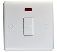 13A Unswitched Fuse Spur & Neon - WHITE PLASTIC Mains Isolation Wall Plate
