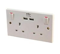 13AMP DOUBLE SWITCHED SOCKET WITH 2 USB CHARGER 2.4A PORTS OUTPUT WHITE BS1363 (1)