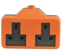 13Amp Double Twin Rubber Plastic Socket Orange Mains Extension Lead End Mains Plug for Garden, Home, Office Uses