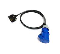 13Amp Plug to 16Amp 240Volt 3 Pin IP44 Socket Adaptor - PCE Blue - Heavy Duty H07RN-F Rubber Extension Cable - 13A-16A Adapter Converter Fly Lead (5 Metre)