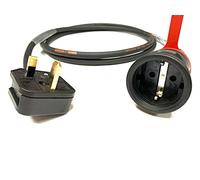 13Amp UK Plug to European Schuko 240Volt 2 Pin IP44 Socket Adaptor - PCE Black/Red - Heavy Duty H07RN-F Rubber Extension Cable - EU Adapter Converter Fly Lead (2 Metre)