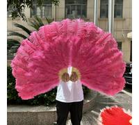13Bone Big Rose Ostrich Feather Fan for Party Dance Show Performance Props Plumes Fans Crafts DIY Foldable Feathers Fan 2Sizes-Watermelon Red-2PCS 130CM
