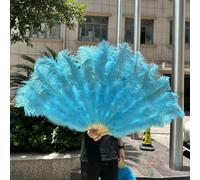 13Bone Big Rose Ostrich Feather Fan for Party Dance Show Performance Props Plumes Fans Crafts DIY Foldable Feathers Fan 2Sizes-Sky blue-2PCS 130CM