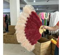 13Bone Large Ostrich Feather Fan - Royal Blue 100CM 130CM for Burlesque Dance, Showgirl Costumes Halloween Handle Crafts Fan-Mix A-130CM Right Hand