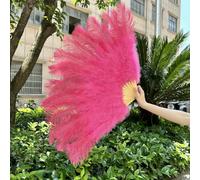 13Bones Pink Ostrich Feather Fan Belly Dance Show Fans Halloween Party Wedding Stage Props Customized Held Folding Feather Fans-west pink-100cm 1PC 130CM 1PC
