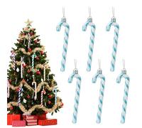 13cm Baby Blue White Candy Cane Christmas Decoration - 6pcs Glitter Xmas Tree Pendant Hanging Ornaments, Plastic for Holiday New Year Party Decor