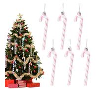 13cm Baby Pink White Christmas Candy Cane Decoration - 6pcs Glitter Xmas Tree Pendant Hanging Ornaments - Plastic for Holiday New Year Party Decor