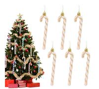 13cm Champagne White Candy Cane Christmas Decoration, 6pcs Glitter Candy Cane Xmas Tree Ornaments for Holiday Decor