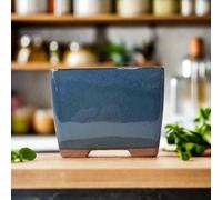 13Cm Glazed Cascade Bonsai Pot - Square - 13Cm X 13Cm X 10Cm - Blue
