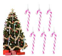 13cm Hot Pink White Candy Cane Christmas Decoration, 6pcs Glitter Candy Cane Xmas Tree Ornaments for Holiday Decor