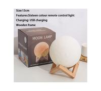 (13CM Remote Control [16 Colors]) 3D Remote Control 16 Colour Rechargeable Moon Lamp Night Light Kids Dimmable LED