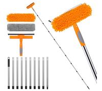 13Ft Extendable Window Cleaner, 2-in-1 Window Cleaning Equipment, 4.2m Telescopic Long Window Cleaning Tool Squeegee for High Windows Glass, with 2 Orange Microfiber Cloth