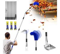 13ft Gutter Cleaning Tools From the Ground, No Ladder Needed, 3-in-1 Gutter Cleaner Pole with Replaceable Brush Rake Scoop, 180° Adjustable Angle for Leaves & Debris Cleaning with Grip Tapes, Blue