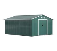 Outsunny 13 x 11Ft Garden Storage Shed W/2 Doors Galvanised Metal Green, Green
