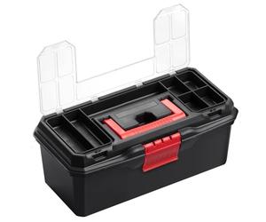 13in Organiser Toolbox with Lid Compartments and Tote Tray - Durable PP Storage for Tools and DIY