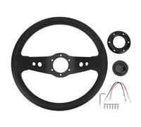 13in Racing Steering Wheel, PU Leather Wrap with Aluminum Frame, Impact Resistant Enhanced Grip Steering Wheel for Cars and Race Vehicles, Easy Install with Screws and (Black)