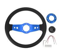 13in Racing Steering Wheel, PU Leather Wrap with Aluminum Frame, Impact Resistant Enhanced Grip Steering Wheel for Cars and Race Vehicles, Easy Install with Screws and (Blue)