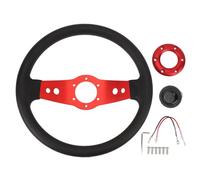 13in Racing Steering Wheel, PU Leather Wrap with Aluminum Frame, Impact Resistant Enhanced Grip Steering Wheel for Cars and Race Vehicles, Easy Install with Screws and (Red)