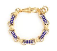 13mm Gold-Plated Gypsy Link Belcher Bracelet with Blue Stones - 7.5-Inch Adjustable Length - 77g Weight - Statement Chain Design with Sparkling Stones - Bling King London