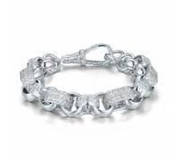 13mm Silver Filled Gypsy Belcher Bracelet with Albert Clasp, 8-Inch, 91g, Silver Plated - Bling King London