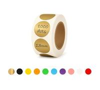 13mm Sticky Dots - 1000 Round Coloured Dot Stickers, 10 Assorted Colours, Writable Semi Gloss Labels, Easy Peel Roll, Circle Labels for Office, School Crafts Calendars & Organisation (Gold)