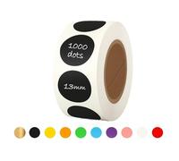 13mm Sticky Dots - 1000 Round Coloured Dot Stickers, 10 Assorted Colours, Writable Semi Gloss Labels, Easy Peel Roll, Circle Labels for Office, School Crafts Calendars & Organisation (Black)