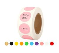 13mm Sticky Dots - 1000 Round Coloured Dot Stickers, 10 Assorted Colours, Writable Semi Gloss Labels, Easy Peel Roll, Circle Labels for Office, School Crafts Calendars & Organisation (Pink)