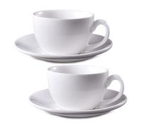 13oz Cappuccino Cups with Saucers,Large Ceramic Espresso Coffee Cups Set of 2,White Latte Cup and Saucer,Elegant Tea Mugs Set,Microwave Dishwasher Safe Drinkware for Cafe, Housewarming Gift (380ml)