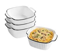 13oz Ceramic Baking Dishes set of 4, Square Individual Pie Dish with Handles, 5.75"Square Lasagne Dish for Air Fryer, Baking Dish for The Oven, Ceramic Bakeware for Microwave & Air Fryer Safe