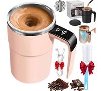 13oz Self Stirring Rechargeable Smartmug with Lid, Electric Coffee Mug with a Built-In Lcd Thermometer, Perfect for Brewing Coffee, Milk, Cocoa, Etc. (Pink)