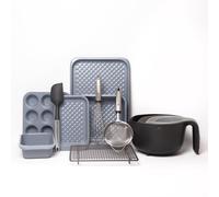 13pc Baking Set with Baking Tin, Muffin Tray, Baking Trays, Loaf Tin, Cooling Tray, Sieve, Mixing Bowls, Colander, Measuring Jug, Whisk & Spatula Masterclass Multi Large