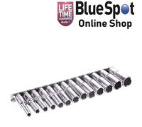 13PC DEEP SOCKET SET 3/8 SQUARE DRIVE SOCKETS ON RAIL 10mm-19mm BLUE SPOT 01542