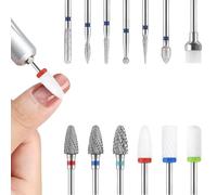 13PC Nail Drill Bits Set,3pcs Tungsten Carbide Drill Bits+ 3pcs Ceramic Efile Nail Drill Bits+ 6pcs Cuticle Drill Bits+ 1pcs Brush, 3/32 inch Nail Bits for Nail Drill Professional Ceramic Diamond Carb