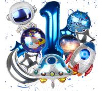13PCS 1st Birthday Decoration Space Balloons,UHOMENY Space Theme Birthday Party Balloons Set Include Blue Number 1,Rocket Astronaut Spaceship Star and Moon Foil Balloon for Boys Girls Party Supplies