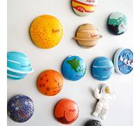 13PCS 3D Solar System Planet, Space Magnet Set with Sun, Moon, Pluto, Astronaut - Strong Magnets Use for Fridge Decor, Lockers & Room Decorative