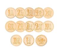 13pcs Baby Monthly Milestone Wooden Cards Cartoon Animal | Khaki Finish, Polished Surface, Odorless and Safe to Use, Lovely Delicate Style for Newborn Photo Props