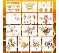 13Pcs Bee Stencil, Reusable Stencils for Painting, Honeycomb Stencil for DIY Crafts, Honeycomb Stencils for Painting on Wood, Fabric(5.6 × 4.1 inch)