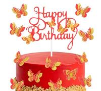 13pcs Butterfly Happy Birthday Cake Toppers,Glitter Butterfly Birthday Decorations for Girl Women,Personalised Cake Toppers Gold Red Cake Topper for Birthday Party Decorations Supplies