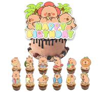 13Pcs Capybara Cake Topper Set, Summer Chill Style Pattern, Funny Capybara Cake Decoration, Capybaras Birthday Party Accessories, Capybaras Themed Cupcake Supplies for Ages 1-10