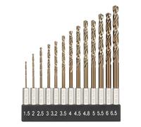 13PCS Cobalt HSS-Co M35/HSS4241 Twist Drill Bit Set, 1.5-6.5mm Range, 1/4 Inch Hex Shank