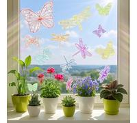 13pcs Color Butterfly Dragonfly Window Stickers, Double-Side Glass Decals Shiny Rainbow Prism Anti Collision Window Clings for Mirror Glass Display Shop Office School Supplies Reusable