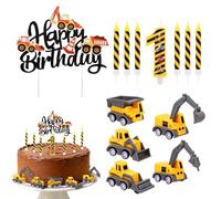 13pcs Construction Birthday Candle Set, Happy Birthday Numbers Candles Construction Cake Topper Yellow & Black Striped Cake Decoration for Boys Party Supplies (Number 1)