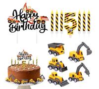 13pcs Construction Birthday Candle Set, Happy Birthday Numbers Candles Construction Cake Topper Yellow & Black Striped Cake Decoration for Boys Party Supplies (Number 5)
