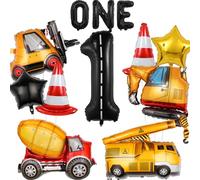 13pcs Construction Theme Birthday Party Decorations, Number 1 Large Construction Truck Traffic Cones Foil Balloon, 1st Boy Birthday Party Decoration Supplies (1st)
