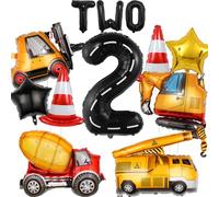 13pcs Construction Theme Birthday Party Decorations, Number 2 Large Construction Truck Traffic Cones Foil Balloon, 2nd Boy Birthday Party Decoration Supplies (2nd)