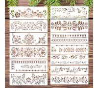 13Pcs Corner Border Stencils Flower Stencil Crafts for Painting on Wall, Reusable Floral Wall Stencils for Wood, Talavera Stencil Wood Burning Drawing Art Paint for Furniture, Home Decor, Floor