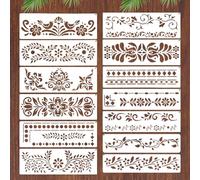 13Pcs Corner Border Stencils Flower Stencil Crafts for Painting on Wall, Reusable Floral Wall Stencils for Wood, Talavera Stencil Wood Burning Drawing Art Paint for Furniture, Home Decor, Floor